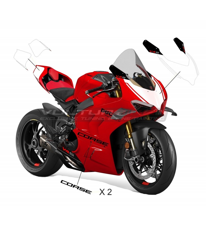 Kit adesivi corse per cupolino coda e carene laterali - Ducati Panigale V4 / V2 2018 - 2022 