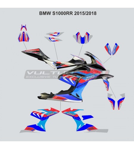 Kit autocollants complets rouge bleu - BMW S1000RR 2015 / 2018