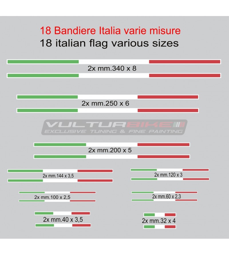 Set mit 18 italienischen Flaggenaufklebern in verschiedenen Größen