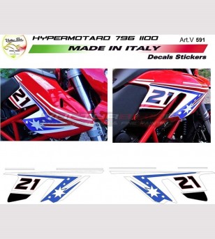 Autocollants pour sidelings moto rouge - Ducati Hypermotard 796/1100 