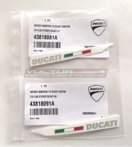 Paar Originalaufkleber Ducati gebürstetem Aluminium mit Flagge 
