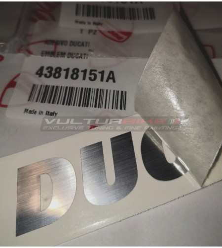 Coppia di decalcomanie originali Ducati colore alluminio spazzolato