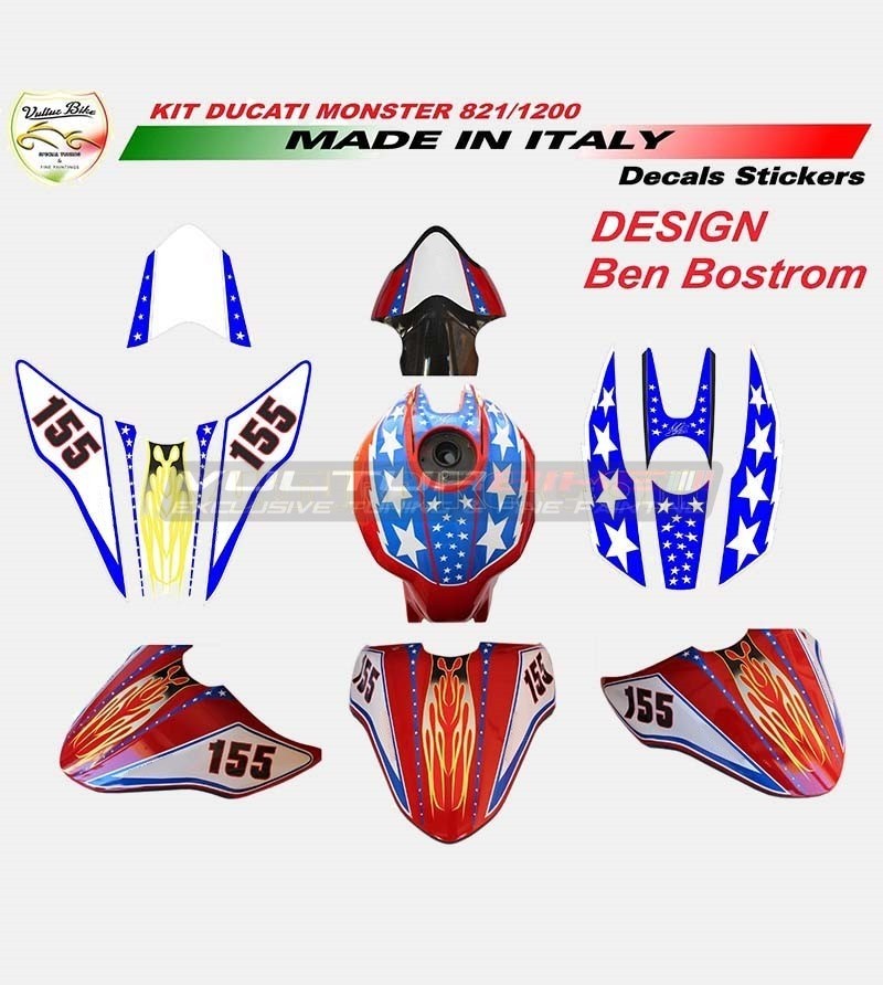 Ben Bostrom Aufkleber Kit Design - Ducati monster 821/1200/1200s 