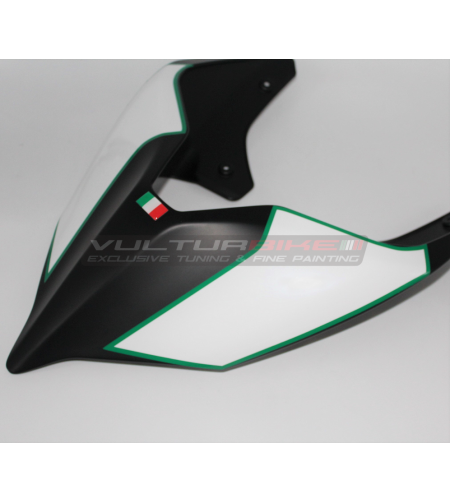 White stickers kit with green border for tail - Ducati Panigale / Streetfighter
