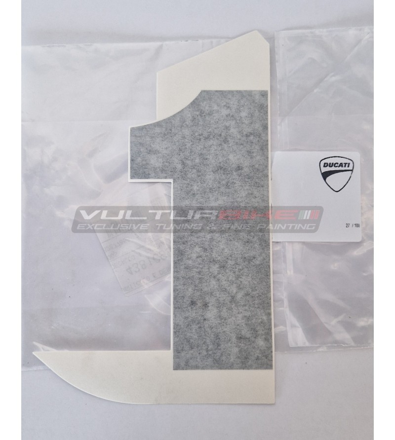 Pegatina número 1 lado derecho Ducati Panigale V4 916 Fogarty 25 aniversario
