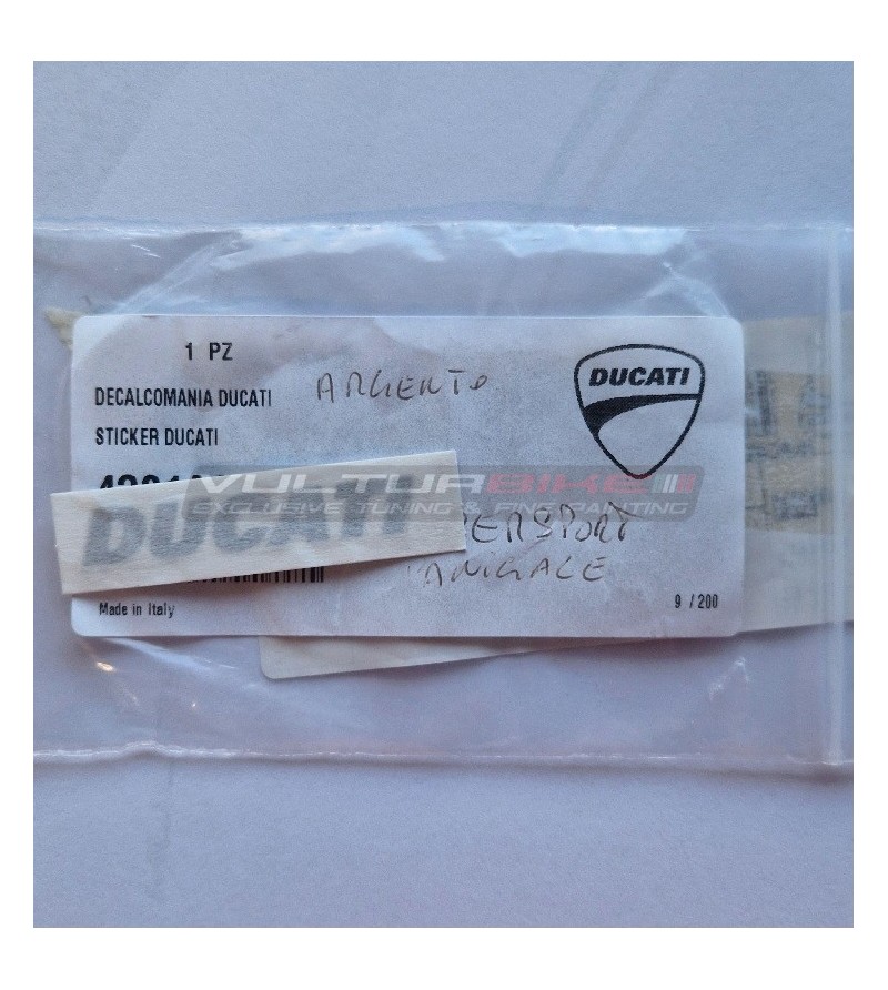 Original decal Ducati silver color 52 x 9 mm