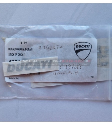 Original Aufkleber Ducati silberner Farbe 52 x 9 mm