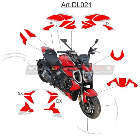 Kit completo de pegatinas a estrenar diseño rojo plata - Ducati Diavel V4