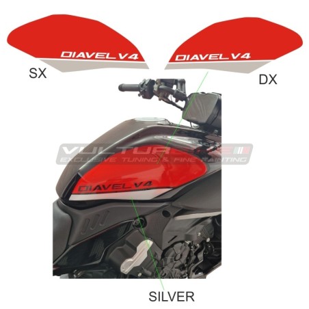 Kit de pegatinas de depósito rojo plateado - Ducati Diavel V4