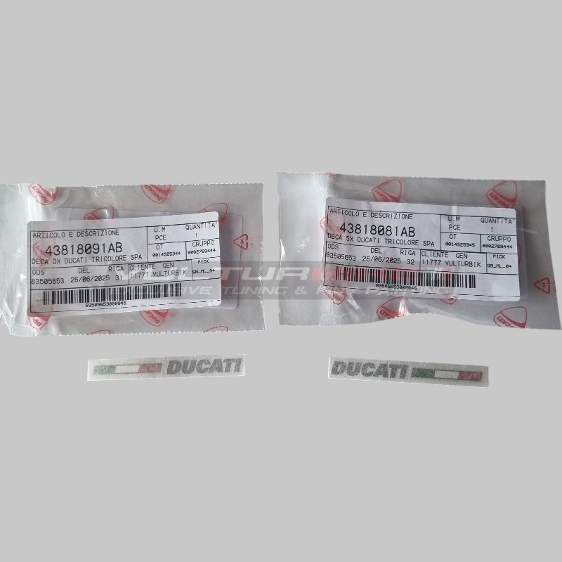Coppia di adesivi logo originale Ducati grafite con bandierina tricolore