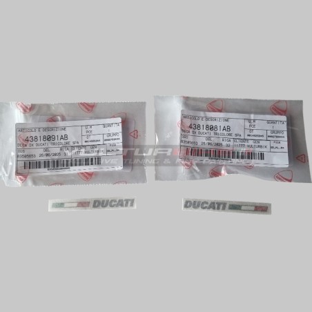 Coppia di adesivi logo originale Ducati grafite con bandierina tricolore