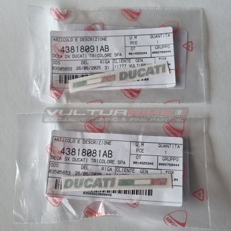 Paire d’autocollants logo original Ducati graphite avec drapeau tricolore