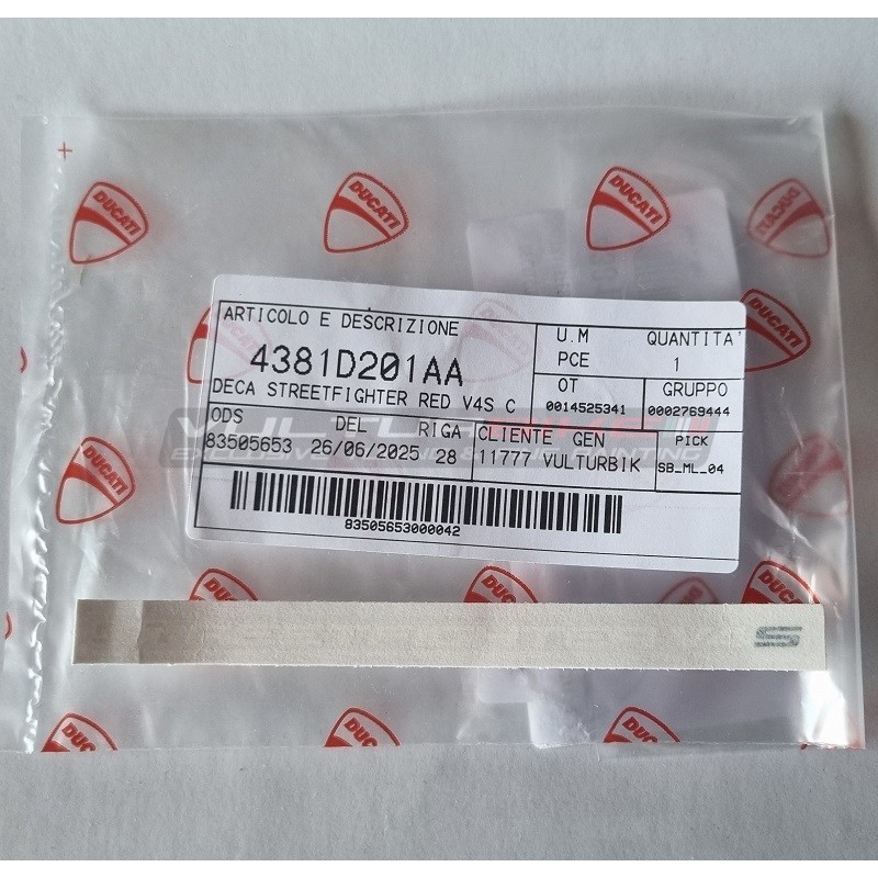 Adesivo originale Ducati bianco per cover batteria - Ducati Streetfighter V4S
