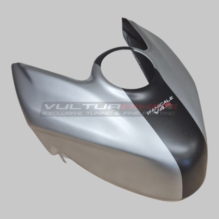 Brushed aluminium effect fuel tank cover with carbon strip - Ducati Panigale / Streetfighter V4 / V4S