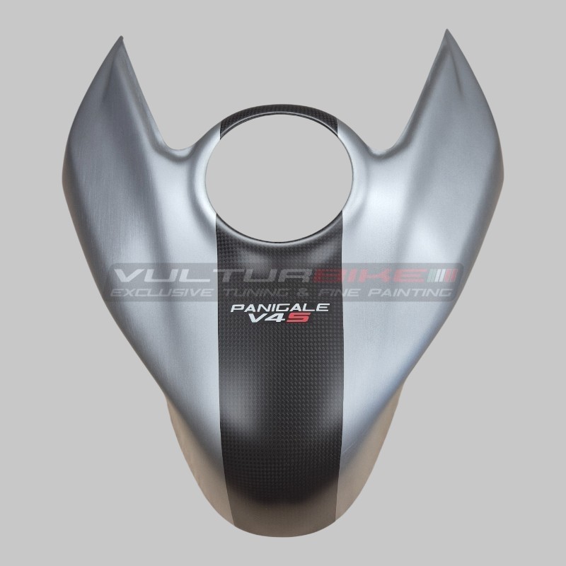 Couvercle de réservoir de carburant effet aluminium brossé avec bande de carbone - Ducati Panigale / Streetfighter V4 / V4S