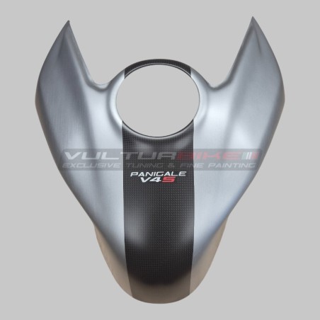 Brushed aluminium effect fuel tank cover with carbon strip - Ducati Panigale / Streetfighter V4 / V4S