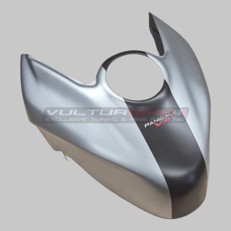 Tankabdeckung aus gebürstetem Aluminium mit Carbon-Streifen - Ducati Panigale / Streetfighter V4 / V4S