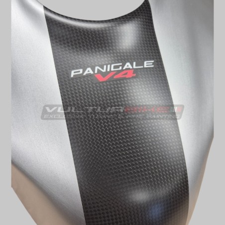 Couvercle de réservoir de carburant effet aluminium brossé avec bande de carbone - Ducati Panigale / Streetfighter V4 / V4S