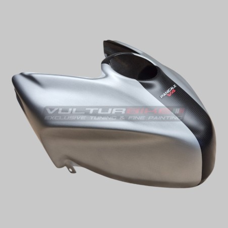 Brushed aluminium effect fuel tank cover with carbon strip - Ducati Panigale / Streetfighter V4 / V4S