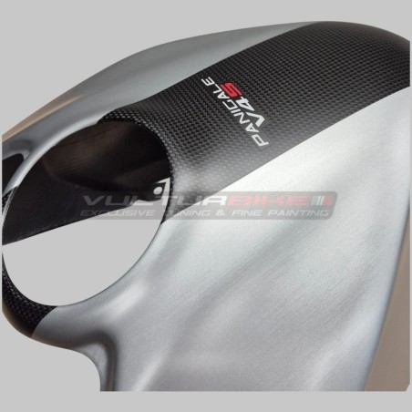 Tapa del depósito de combustible efecto aluminio cepillado con tira de carbono - Ducati Panigale / Streetfighter V4 / V4S