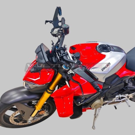 Tankabdeckung aus gebürstetem Aluminium mit Carbon-Streifen - Ducati Panigale / Streetfighter V4 / V4S