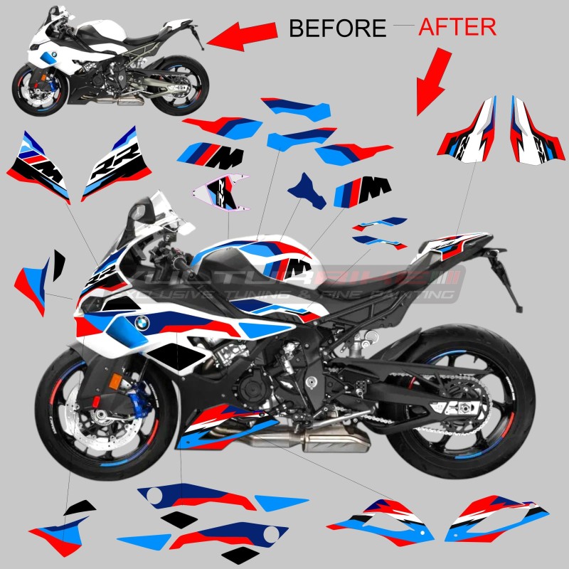 Komplettes Aufkleberset für weißes Motorrad – BMW S1000RR